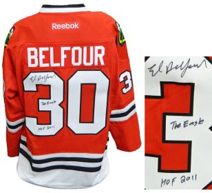 Ed Belfour Signed Chicago Blackhawks Red Reebok Premier Hockey Jersey HOF 2011
