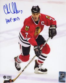 Chris Chelios Signed Blackhawks With Puck Action 8x10 Photo w/HOF 2013