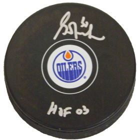 Grant Fuhr Signed Edmonton Oilers Logo Hockey Puck 2003