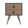 Manhattan Comfort Amber Nightstand with Faux Leather Handles in Blue and Nature