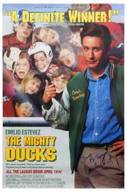Emilio Estevez Signed The Mighty Ducks Movie Poster w/Ducks Fly Together